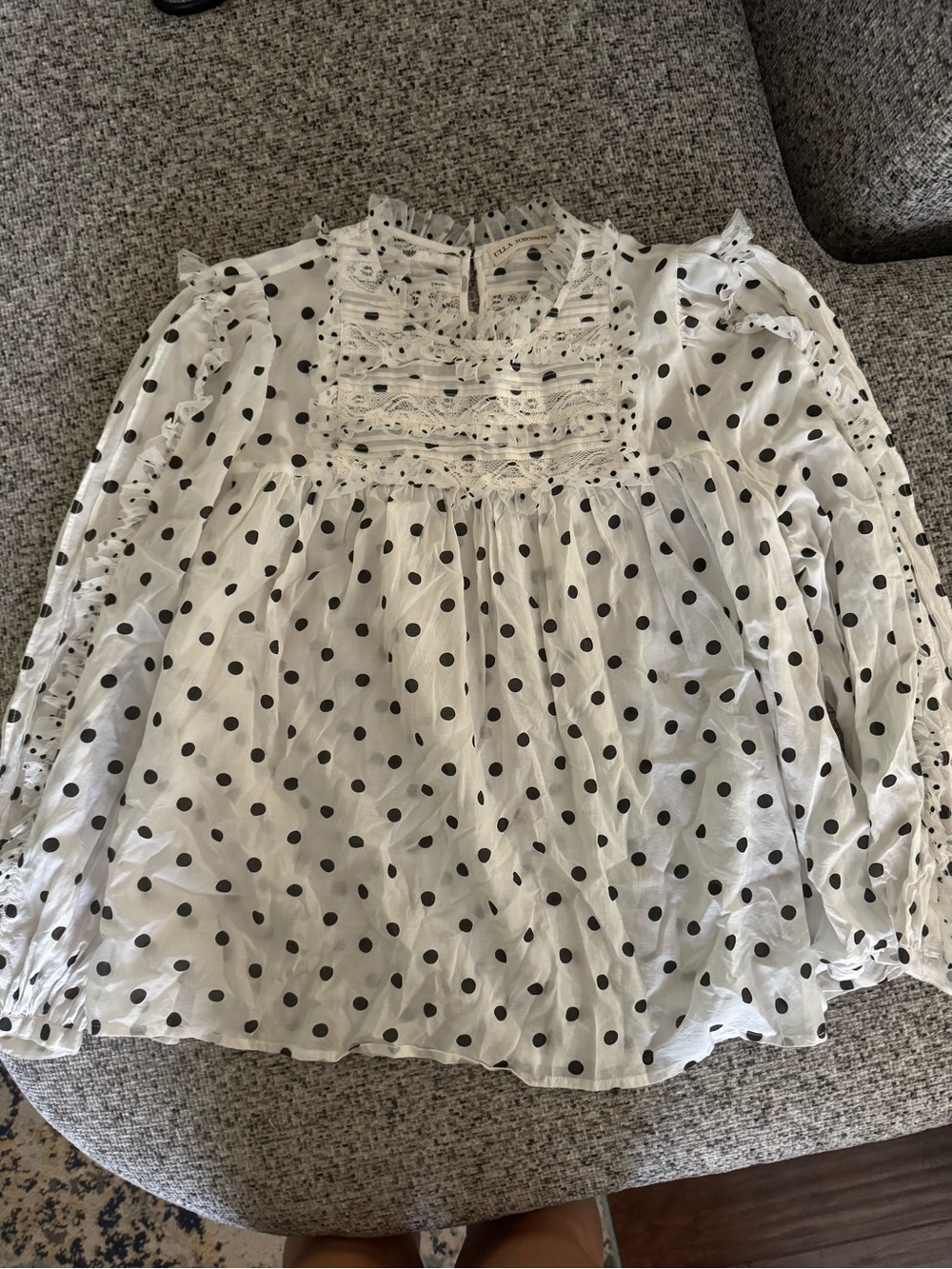 Ulla Johnson White Polka Dot top with Tulle Details